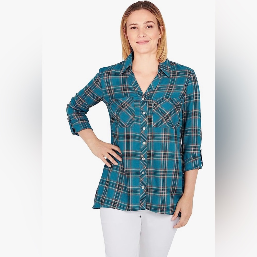 Ruby Rd. Womens Womens Flannel Top